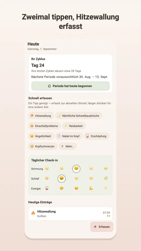 Heute: Symptome und täglicher Check-in