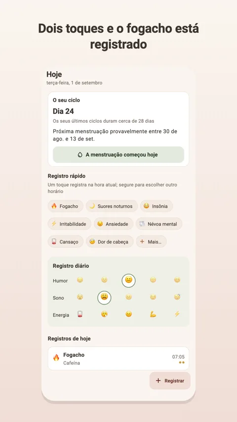 Hoje: sintomas e registro diário