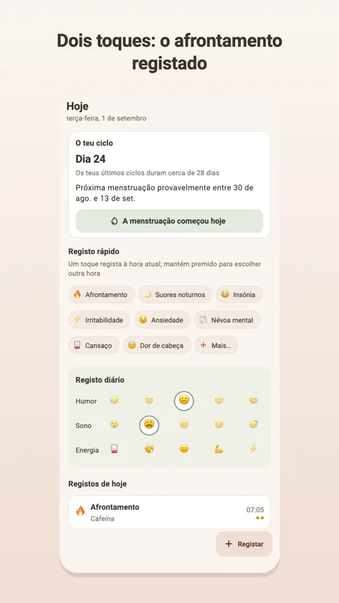 Hoje: sintomas e registo diário
